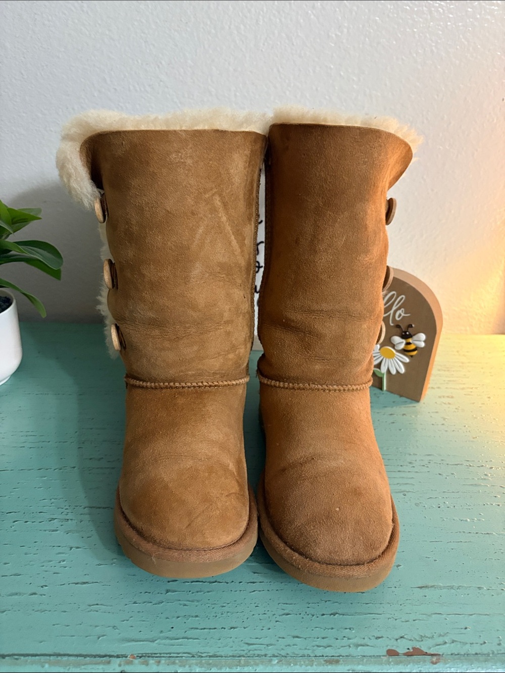 UGG Chestnut Suede Button Shearling Boots - Women